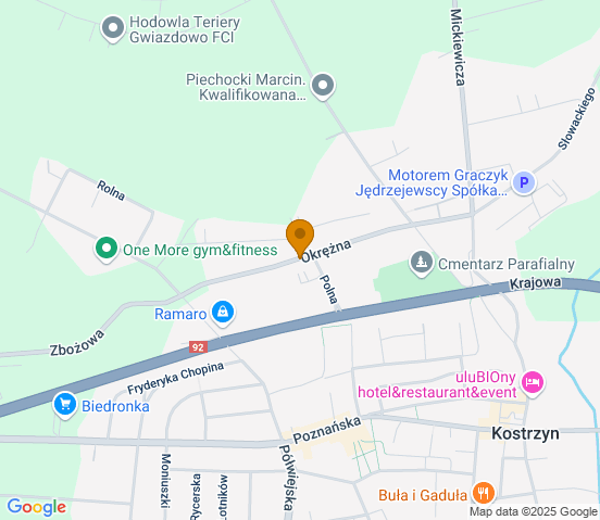 Mapa dojazdu do hurtowni motoryzacyjnej w Kostrzynie