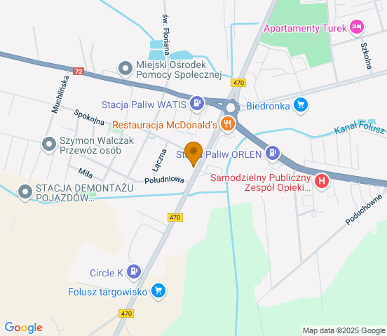 Mapa dojazdu do hurtowni motoryzacyjnej w miejscowości Turek