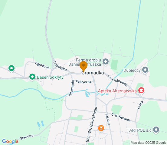 Mapa dojazdu do warsztatu samochodowego w miejscowości Gromadka