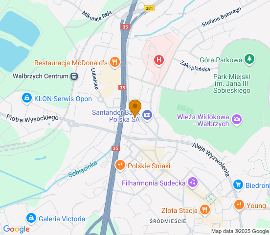 Mapa dojazdu do warsztatu samochodowego w miejscowości Wałbrzych