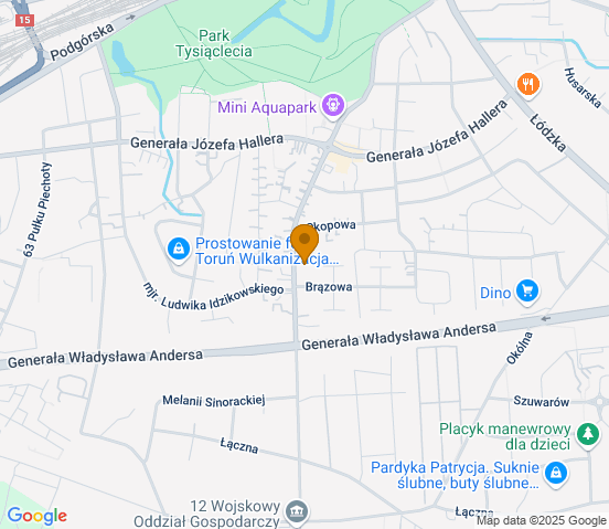 Mapa dojazdu do warsztatu samochodowego w miejscowości Toruń