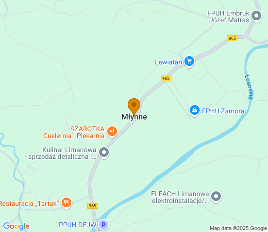 Mapa dojazdu do warsztatu samochodowego w miejscowości Limanowa
