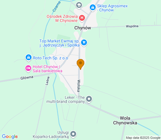 Mapa dojazdu do warsztatu samochodowego w miejscowości Chynów