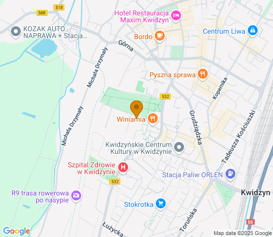 Mapa dojazdu do warsztatu samochodowego w miejscowości Kwidzyn