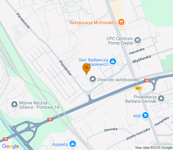 Mapa dojazdu do warsztatu samochodowego w miejscowości Gliwice
